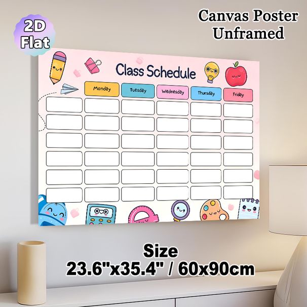 Class Schedule Painting Poster, Cute Cartoon Stationery-themed Poster, Clear Structured Layout To Organize Daily Courses Ideal For Classroom_maomaolike.com