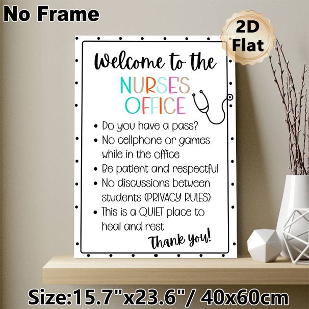 Nurse's Office Welcome & Rules Painting Poster, Vibrant Typographic With Stethoscope Graphic Poster, Clearly Displays Office Guidelines, Suitable For_maomaolike.com
