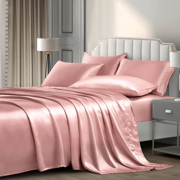 6-Piece King Satin Sheet Set Black Silky Sheets | Luxury Similar To Silk Bed Sheets Bedding Set, Includes 1 Deep Pocket Satin Fitted Sheet_maomaolike.com