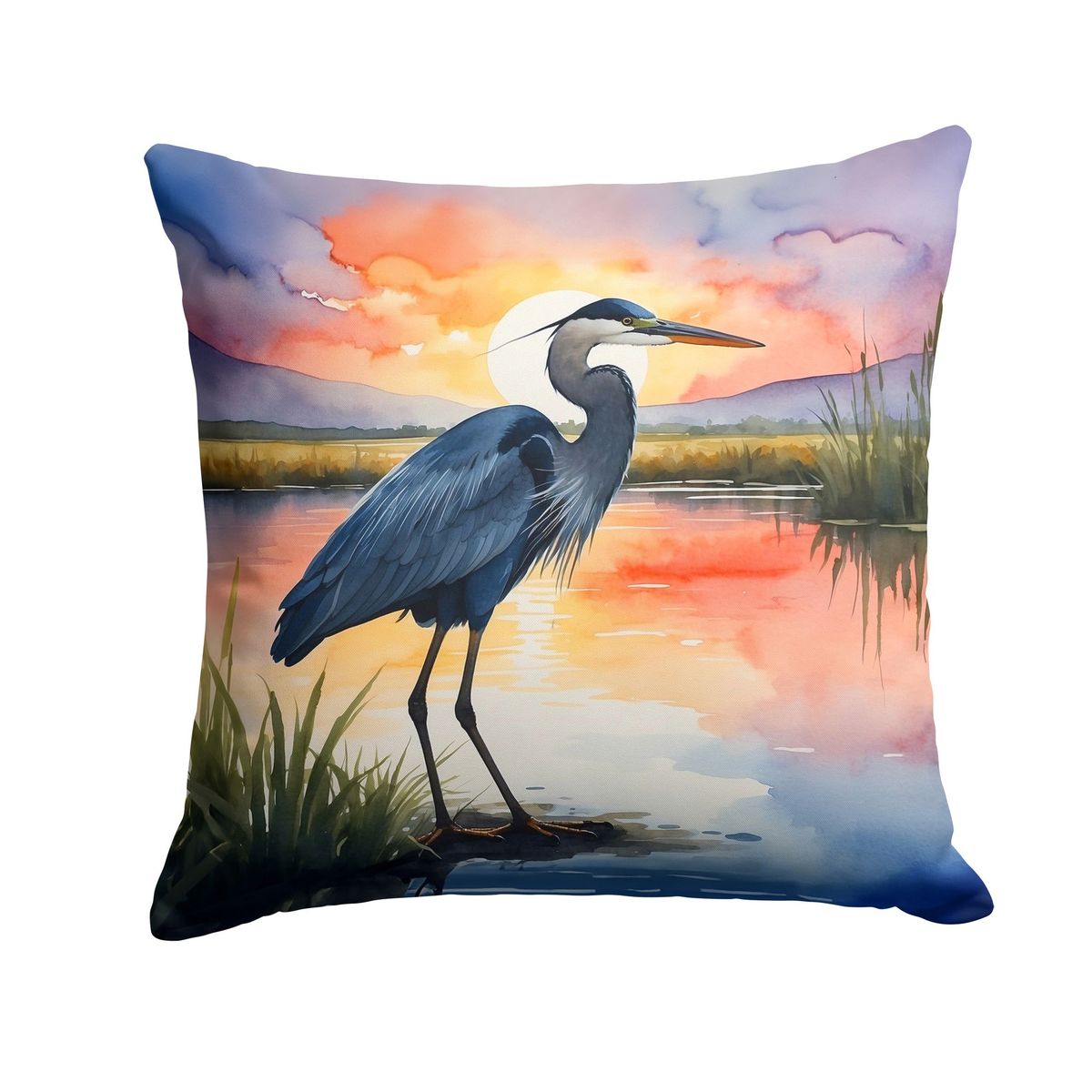 Blue Heron Setting Sun Throw Pillow Machine Washable, Indoor Outdoor Decorative Pillow For Couch, Bed Or Patio, 18Hx18W_maomaolike.com