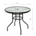 32 Inch Patio Tempered Glass Steel Frame Round Table With Convenient Umbrella Hole_maomaolike.com