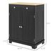 Kitchen Storage Cabinet, Sideboard Floor Cupboard With Solid Wood Top, Adjustable Shelf, And 2 Drawers, Distressed Black_maomaolike.com