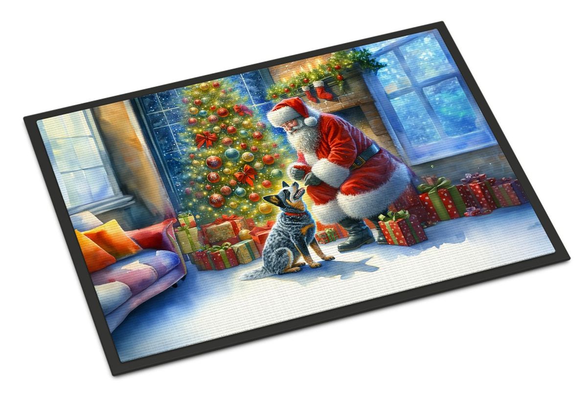 Australian Cattle Dog And Santa Claus Doormat Front Door Mat Indoor Outdoor Rugs For Entryway, Non Slip Washable Low Pile, 24H X 36W_maomaolike.com