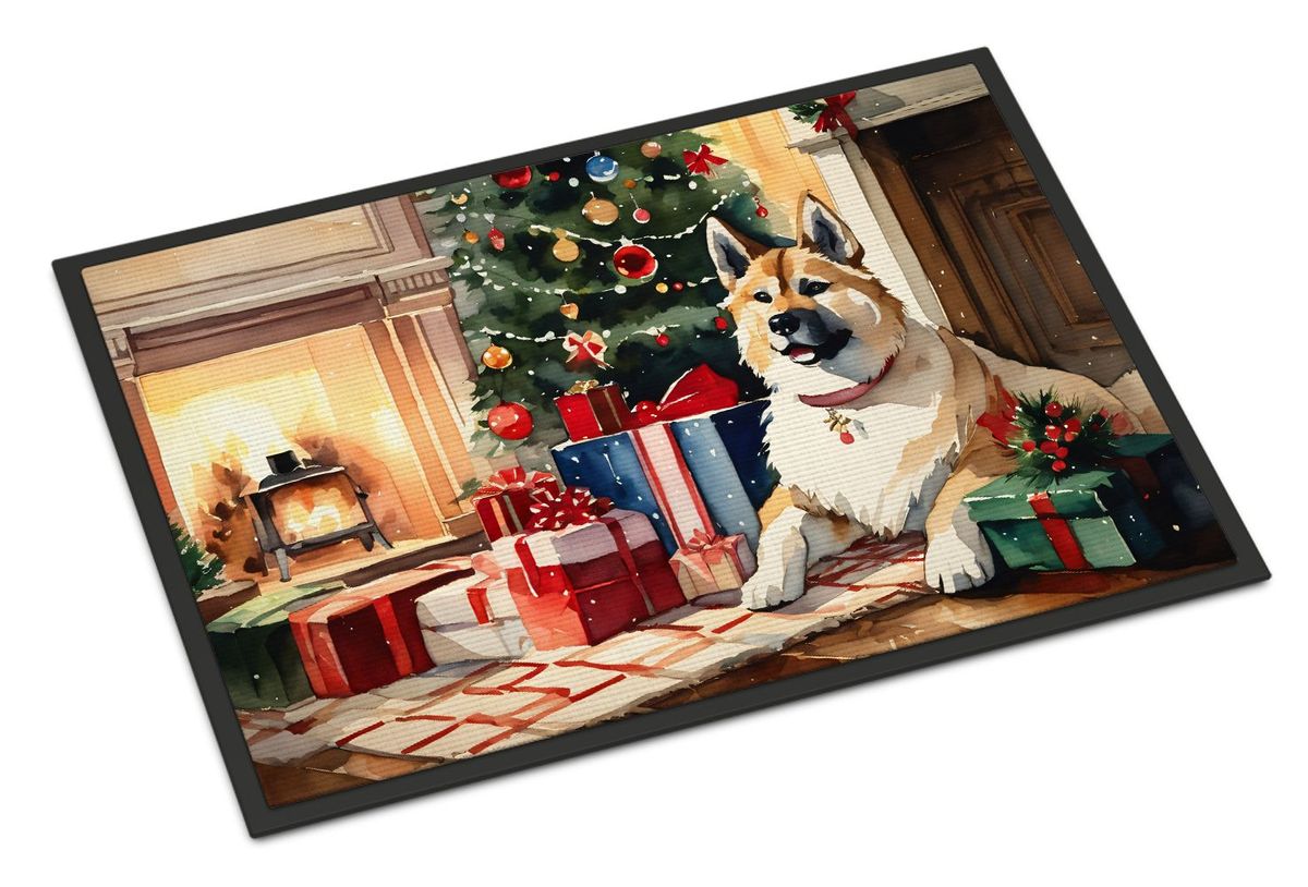 Akita Cozy Christmas Doormat Front Door Mat Indoor Outdoor Rugs For Entryway, Non Slip Washable Low Pile, 24H X 36W_maomaolike.com