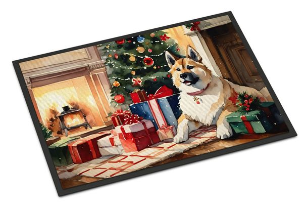 Akita Cozy Christmas Doormat Front Door Mat Indoor Outdoor Rugs For Entryway, Non Slip Washable Low Pile, 24H X 36W_maomaolike.com