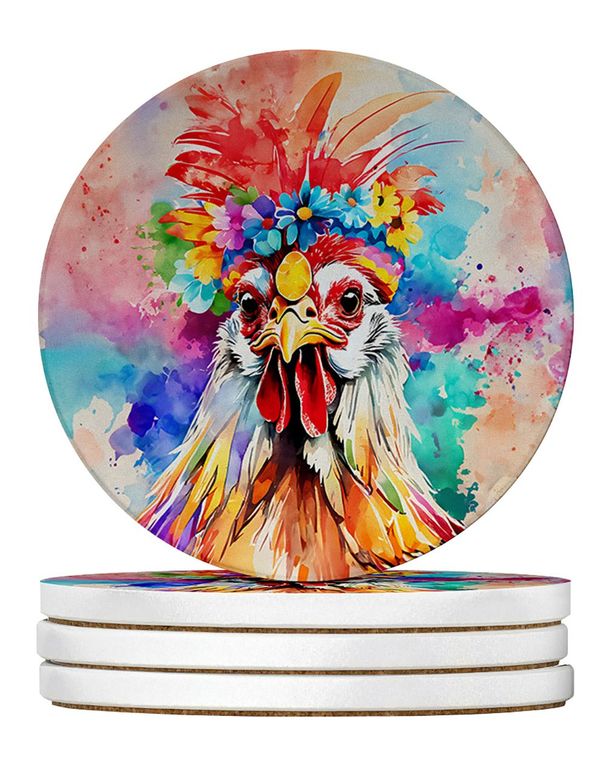 Hippie Animal Polish Poland Rooster Large Sandstone Coasters Pack Of 4 Absorbent Round Coasters Decor Gifts For Men Or Women, 4 In, Multicolor_maomaolike.com