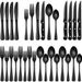 24-Piece Black Silverware Set with Steak Knives, Black Flatware Set for 4, Food-Grade Stainless Steel Tableware Cutlery Set,_maomaolike.com