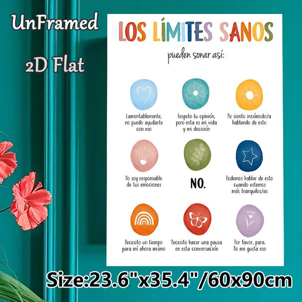 Healthy Boundaries Painting Poster, Soft Watercolor Pastel Icon & Spanish Phrase Poster, Guides Building Respectful Personal Boundaries, Ideal For_maomaolike.com