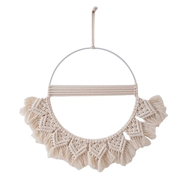 ins Nordic Style Handwoven Round Tapestry Dream Catcher Living Room Wall Photo Clip Dried Flower Decoration_maomaolike.com
