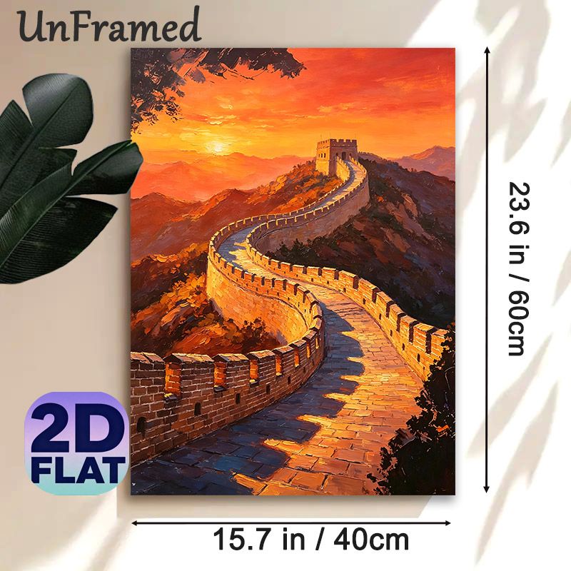 Great Wall Themed Painting Poster, Vibrant Sunset Oil-style Poster, Captivating Historic Mountain Scenery Ideal For Living Room, Office Wall Decor_maomaolike.com