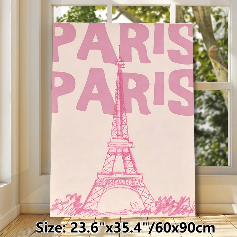Paris Eiffel Tower Themed Painting Poster, Soft Pink Hand-drawn Style Poster, Gentle Romantic Piece Ideal For Bedroom, Living Room Wall Decor_maomaolike.com