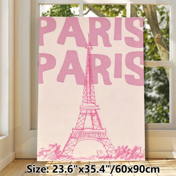Paris Eiffel Tower Themed Painting Poster, Soft Pink Hand-drawn Style Poster, Gentle Romantic Piece Ideal For Bedroom, Living Room Wall Decor_maomaolike.com