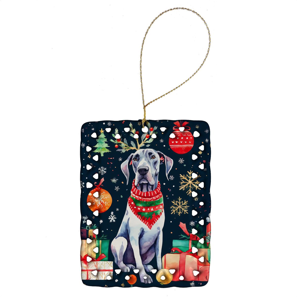 Great Dane Christmas Porcelain Ornament Christmas Tree Hanging Decorations For Home Christmas Holiday, Rectangle, Gift, Multicolor_maomaolike.com