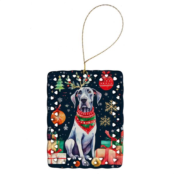 Great Dane Christmas Porcelain Ornament Christmas Tree Hanging Decorations For Home Christmas Holiday, Rectangle, Gift, Multicolor_maomaolike.com