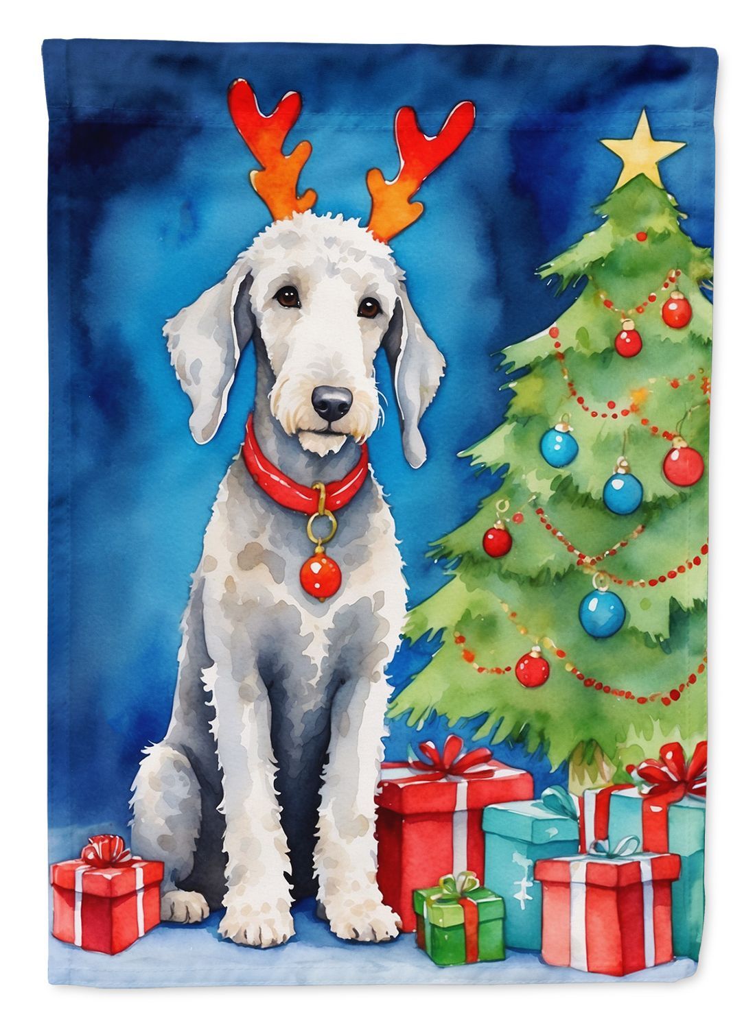 Bedlington Terrier Christmas Reindeer House Flag Large Porch Sleeve Pole Decorative Outside Yard Banner Artwork Wall Hanging, Polyester, House Size, Multicolor_maomaolike.com