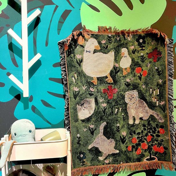 Healing Little Cat Cotton Thread Small Tapestry Decorative Painting Tassel Room Bedroom Decoration Hanging Cloth Sofa Chair Cabine_maomaolike.com