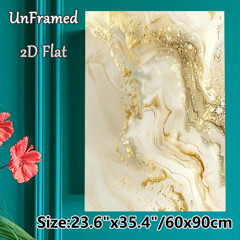 Abstract Marble Pattern Painting Poster, Luxury Gold-toned Swirling Fluid Art Poster, Elegant Decorative Piece Suitable For Living Room, Bedroom And_maomaolike.com