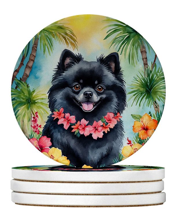 Pomeranian Luau Large Sandstone Coasters Pack Of 4 Absorbent Round Coasters Decor Gifts For Men Or Women, 4 In, Multicolor_maomaolike.com