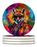 Hippie Animal Fox Large Sandstone Coasters Pack Of 4 Absorbent Round Coasters Decor Gifts For Men Or Women, 4 In, Multicolor_maomaolike.com