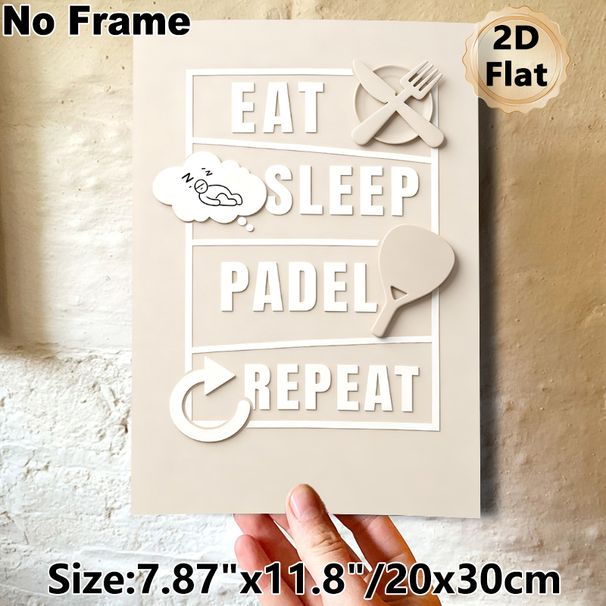Eat Sleep Padel Repeat Painting Poster, Minimalist Neutral-toned Typographic Poster, Stylish Daily Routine Themed Decor With Cutlery, Sleep Icon_maomaolike.com