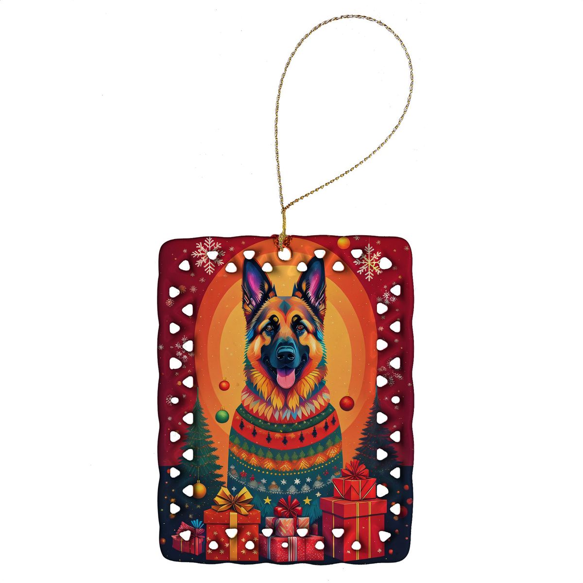 German Shepherd Holiday Christmas Porcelain Ornament Christmas Tree Hanging Decorations For Home Christmas Holiday, Rectangle, Gift, Multicolor_maomaolike.com