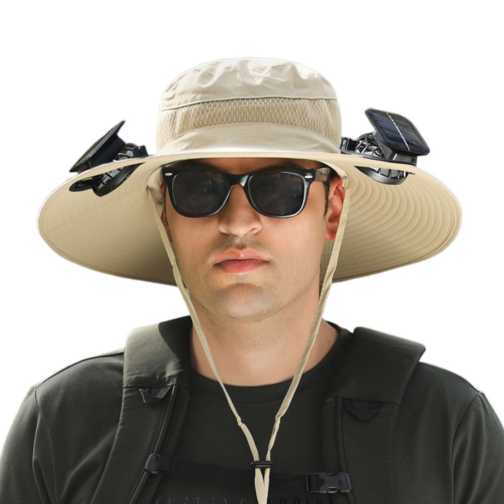 Hot Sale Wide Brim with Solar/USB Charging Fan Fisherman Cowboy Sunshade Hat for Outdoor Riding Hiking Fishing_maomaolike.com