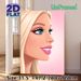 Blonde Glamorous Lady Painting Poster, Soft Pink-toned Cartoon Style Poster, Elegant Portrait With Vivid Blue Eyes And Glossy Pink Lips, Ideal For_maomaolike.com