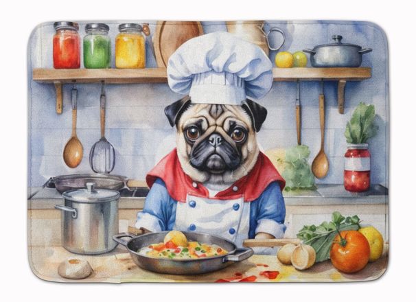 Pug The Chef Memory Foam Kitchen Mat Machine Washable Anti-Fatigue Mat Cushion Comfort Bath Mat Or Kitchen Rug_maomaolike.com