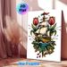 Sailboat & Tulip Themed Painting Poster, Vibrant Traditional Tattoo-style Poster, Artistic Design Featuring Sailboat, Red Tulips And Anchor, Suitable_maomaolike.com