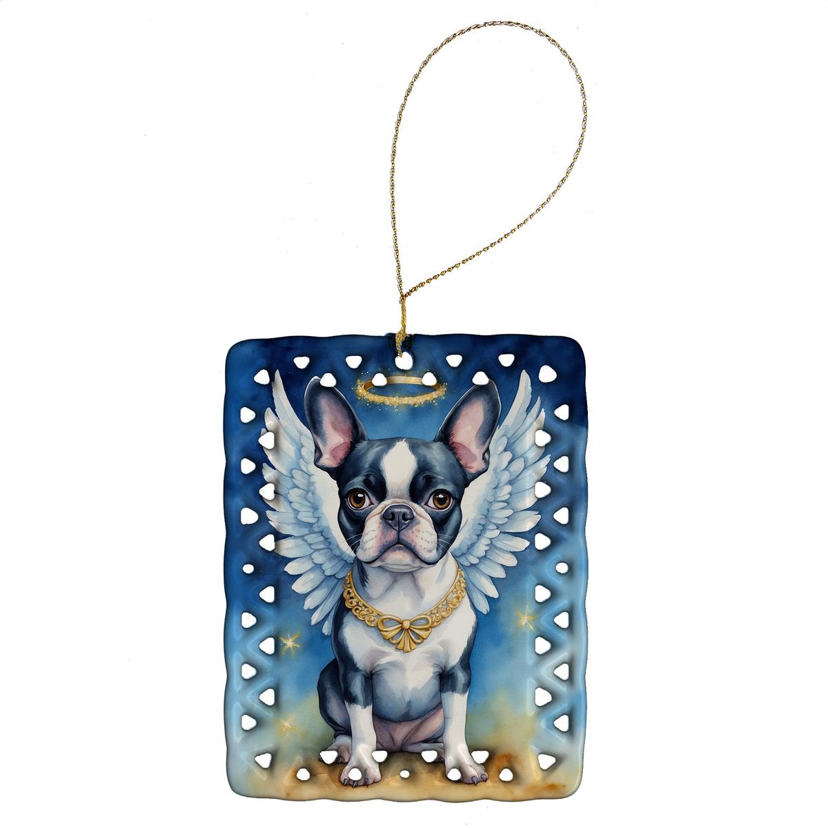Boston Terrier My Angel Porcelain Ornament Christmas Tree Hanging Decorations For Home Christmas Holiday, Rectangle, Gift, Multicolor_maomaolike.com