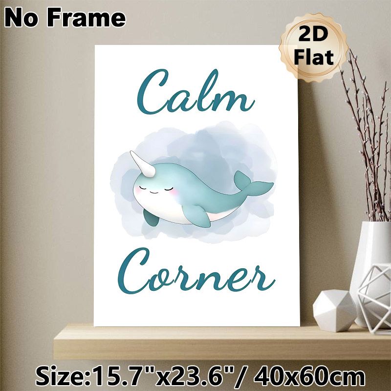 Calm Corner Themed Painting Poster, Soft Watercolor Cute Narwhal Poster, Gentle Soothing Decor Suitable For Office, Living Room Or Quiet Resting Space_maomaolike.com