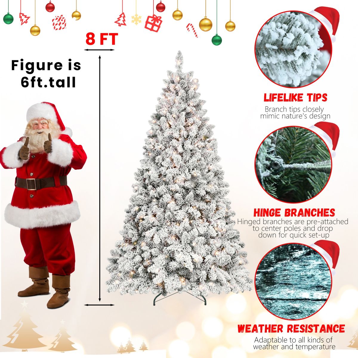 8ft Pvc Mixed Floceked Tree(54pcs Pine Cones)_maomaolike.com