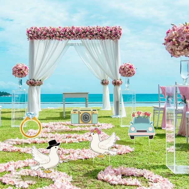 5Pcs Wedding Theme Party Yard Signs With Stakes Pigeon Ring Camera Pattern Road Decoration Wedding Reception Plastic Welcome Sign Large Bridal Shower Party Backdrop Photo Booth Props For Wedding Decor_maomaolike.com