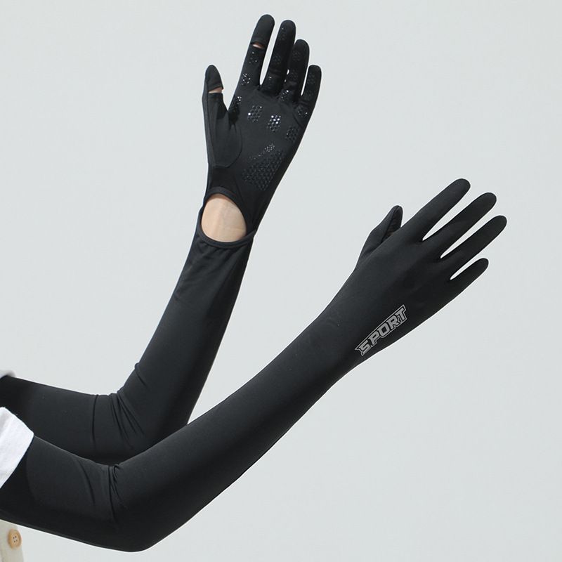 Summer long ice silk sunscreen gloves women's summer anti-ultraviolet sleeves outdoor travel nylon flip cool feeling ice sleeves_maomaolike.com