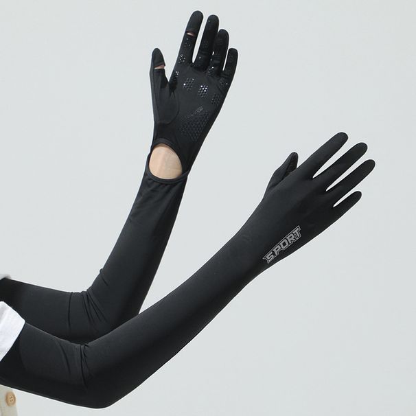 Summer long ice silk sunscreen gloves women's summer anti-ultraviolet sleeves outdoor travel nylon flip cool feeling ice sleeves_maomaolike.com