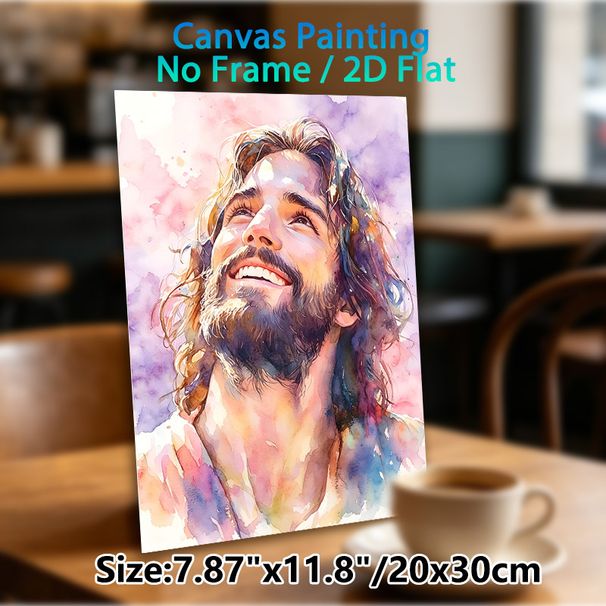 Jesus Themed Painting Poster, Soft Watercolor Style Smiling Jesus Portrait Poster, Gentle Spiritual Ambiance, Suitable For Home And Prayer Room_maomaolike.com