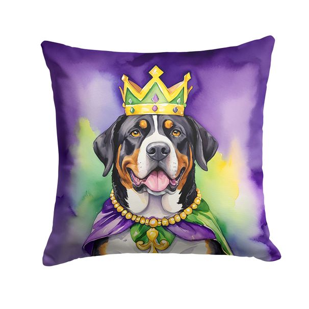 Greater Swiss Mountain Dog King Of Mardi Gras Throw Pillow Machine Washable, Indoor Outdoor Decorative Pillow For Couch, Bed Or Patio, 14Hx14W_maomaolike.com