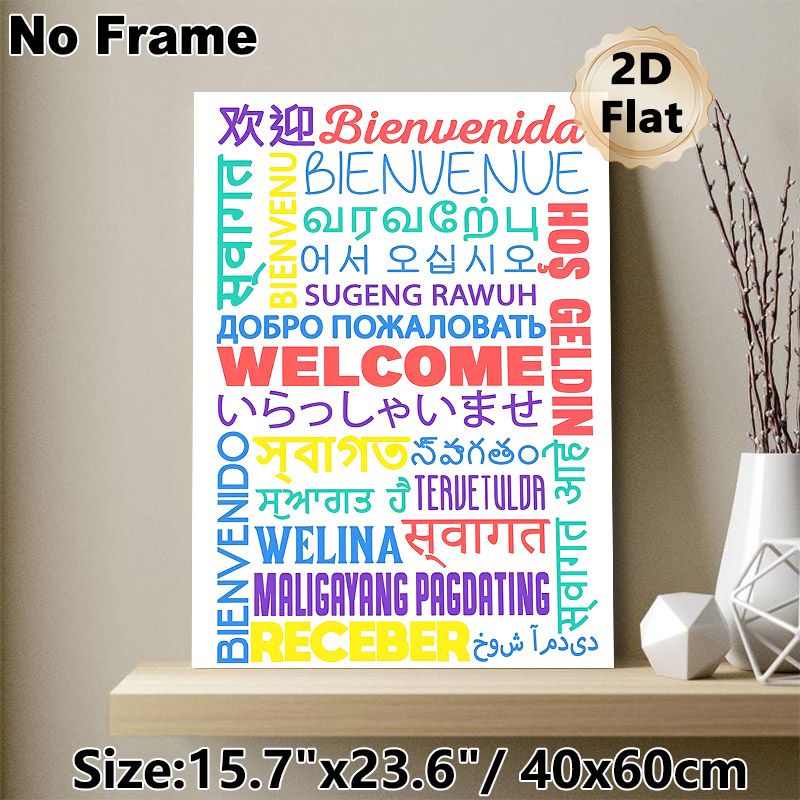 Multilingual Welcome Painting Poster, Vibrant Colorful Typographic Poster, Inclusive Warm Design Ideal For Entryway, Office And Community Areas_maomaolike.com