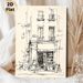 Vintage Building Sketch Painting Poster, Minimalist Hand-drawn Ink Street-side Building Poster, Artistic Sketch Design Adds Refined Charm, Ideal For_maomaolike.com