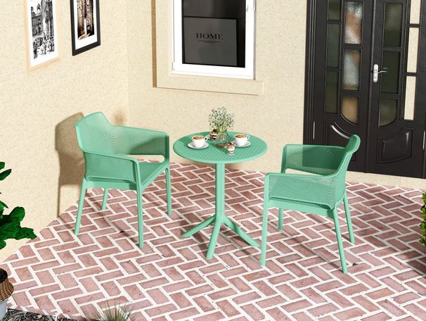 3 Piece Plastic Arm Chair Bistro GRS Premium Ocean Plastic, Green_maomaolike.com