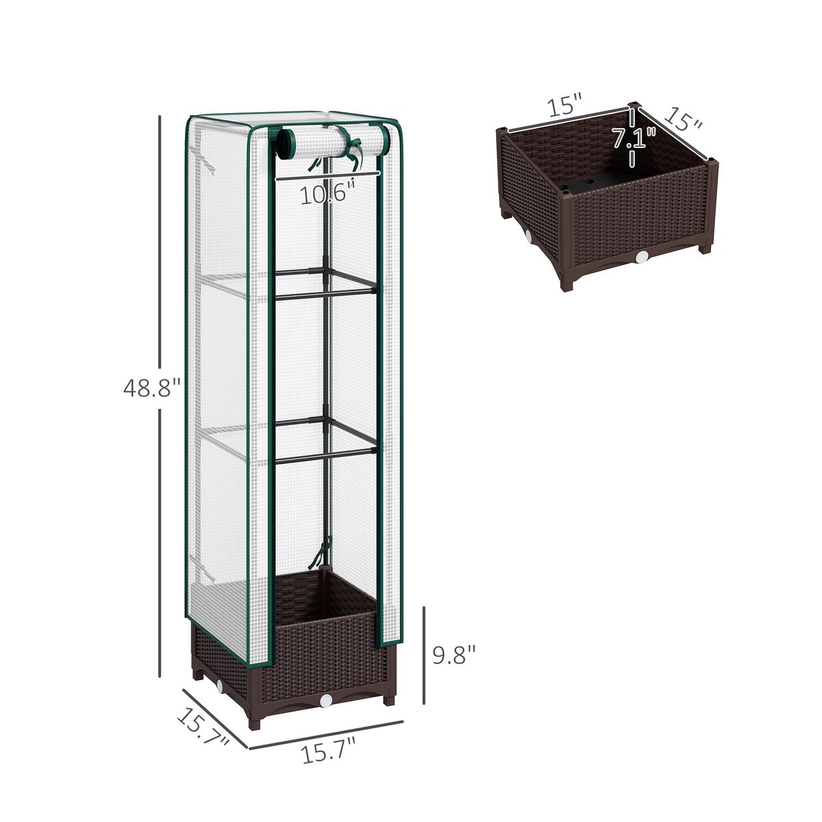 Garden Bed With Trellis, Outdoor Plant Box With PE Cover, Drainage Holes And Zipper Door, 15.7" X 15.7" X 48.8", Brown_maomaolike.com