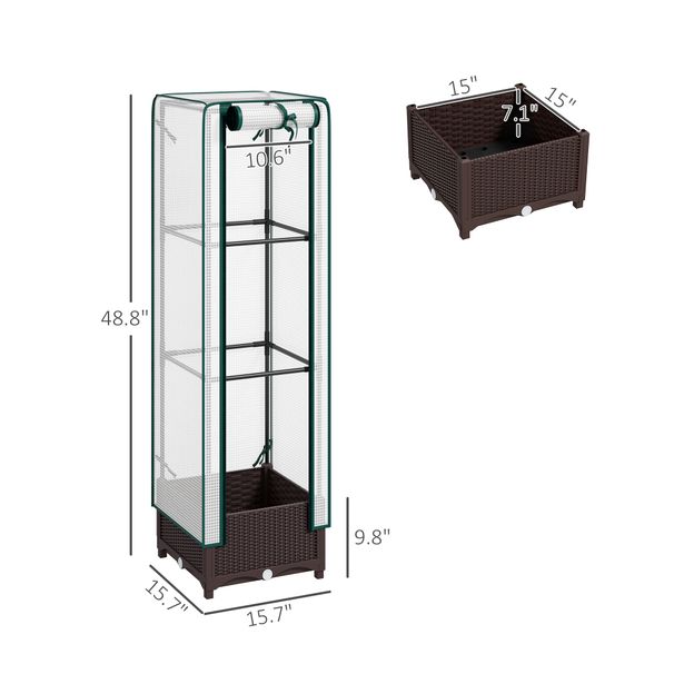 Garden Bed With Trellis, Outdoor Plant Box With PE Cover, Drainage Holes And Zipper Door, 15.7" X 15.7" X 48.8", Brown_maomaolike.com