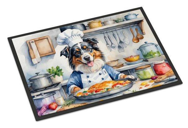 Australian Shepherd The Chef Doormat Front Door Mat Indoor Outdoor Rugs For Entryway, Non Slip Washable Low Pile, 24H X 36W_maomaolike.com