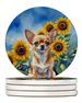 Chihuahua In Sunflowers Large Sandstone Coasters Pack Of 4 Absorbent Round Coasters Decor Gifts For Men Or Women, 4 In, Multicolor_maomaolike.com