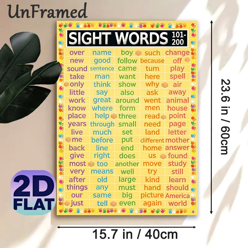 Sight Words 101-200 Painting Poster, Vibrant Educational Word Chart Poster, Aids In Vocabulary Learning Ideal For Classrooms And Study Spaces_maomaolike.com