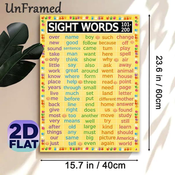 Sight Words 101-200 Painting Poster, Vibrant Educational Word Chart Poster, Aids In Vocabulary Learning Ideal For Classrooms And Study Spaces_maomaolike.com