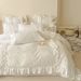 Wholesale INS Korean Skin-Friendly Soft Solid Color Washed Cotton Four-Piece Princess Style Ruffled Edge 4-Piece Set_maomaolike.com