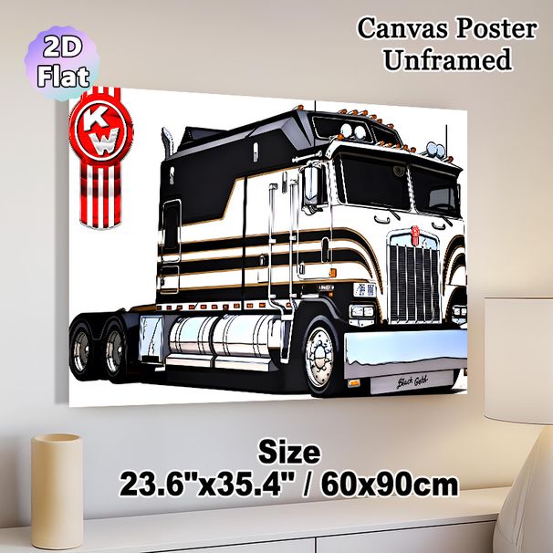 Heavy-duty Truck Painting Poster, Sleek Stylized Black-White-Gold Detailed Truck Art Poster, Eye-catching Vehicle Wall Decor Suitable For Garage, Man_maomaolike.com