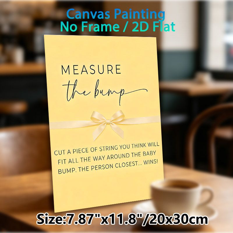 Baby Shower "Measure The Bump" Painting Poster, Soft Yellow Elegant Typographic Poster With Printed Ribbon, Fun Interactive Game Sign Ideal For Baby_maomaolike.com