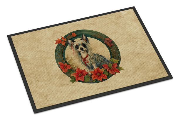 Chinese Crested Christmas Flowers Doormat Front Door Mat Indoor Outdoor Rugs For Entryway, Non Slip Washable Low Pile, 24H X 36W_maomaolike.com